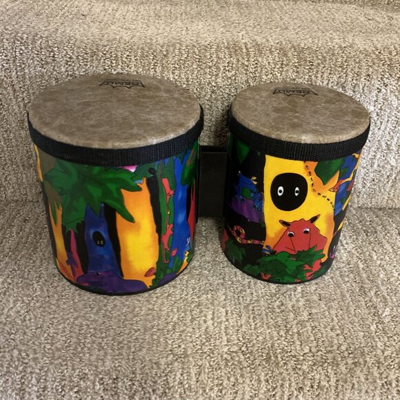 Remo Kids Percussion Bongo Drums Rain Forest Acousticon Shell 5"-6" Drumheads - Picture 3 of 5